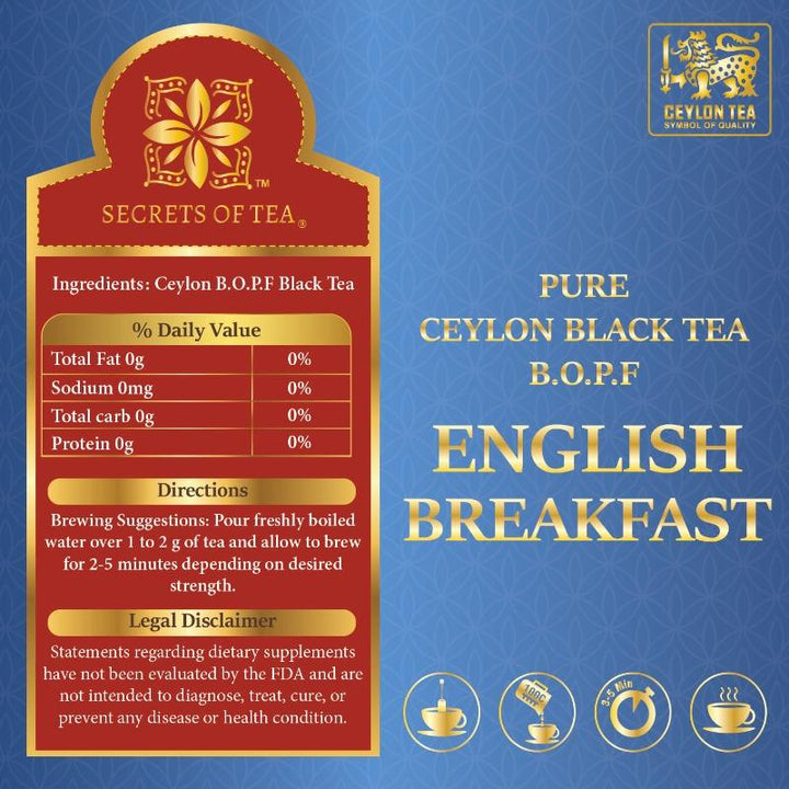 English Breakfast Loose Leaf Tea - Pure Ceylon Black Tea B.O.P.F